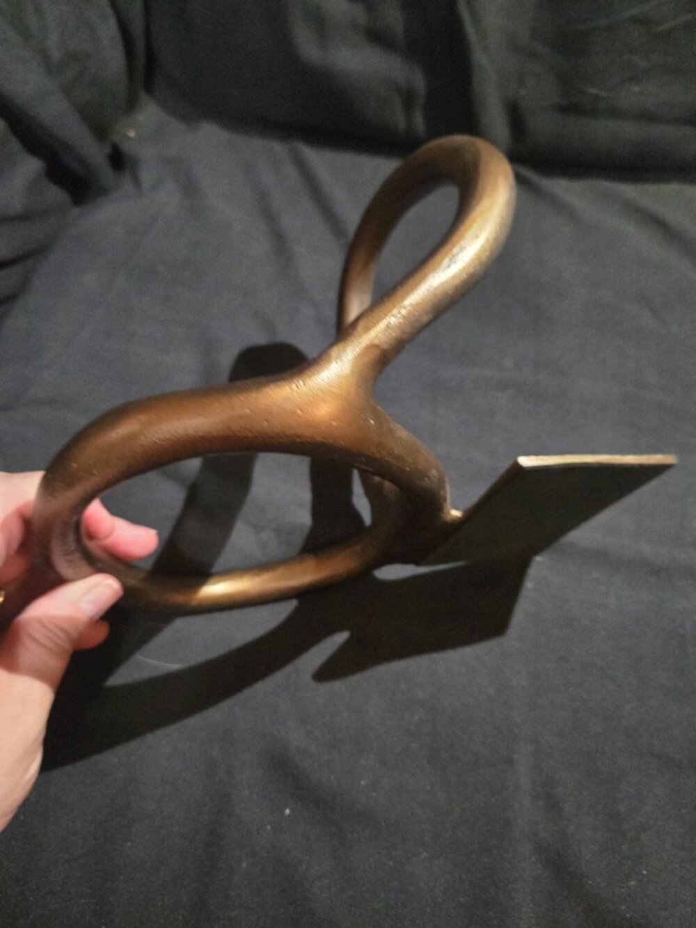 Sculptural Bronze Tone Cast Metal Loop Bookends Pair Modern Decor - Picture 4 of 11